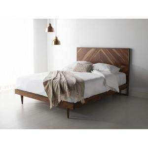 SAFAVIEH Couture Collection Cora Rose White Wash Solid Wood Herringbone Queen Size Bed(Natural Acacia)