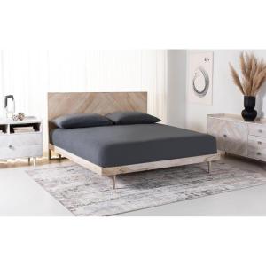 SAFAVIEH Couture Collection Cora Rose White Wash Solid Wood Herringbone Queen Size Bed(White Wash)