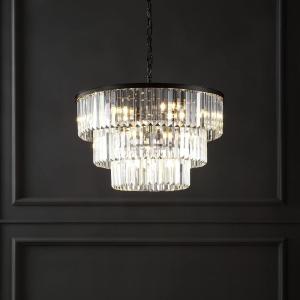 SAFAVIEH Couture Collection Karissa Art Deco Crystal Nickle 3-Tier Adjustable Halo Chandelier(Black)