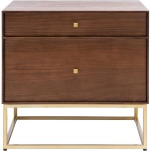 SAFAVIEH Couture Home Collection Adelyn Walnut & Gold 2-Drawer Nightstand Table, Fully Assembled (SFV7209A)(Walnut / Gold)