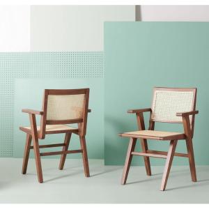 SAFAVIEH Couture Home Collection Hattie Walnut/Natural French Cane Living Room Dining Arm Chair (Set of 2) SFV4115D-SET2(Walnut / Natural)