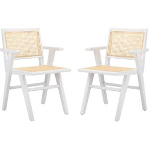 SAFAVIEH Couture Home Collection Hattie Walnut/Natural French Cane Living Room Dining Arm Chair (Set of 2) SFV4115D-SET2(White / Natural)