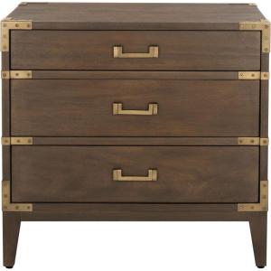 SAFAVIEH Couture Home Collection Nisha Light Grey 3-Drawer Wood Nightstand Table (Fully Assembled)(Brown)