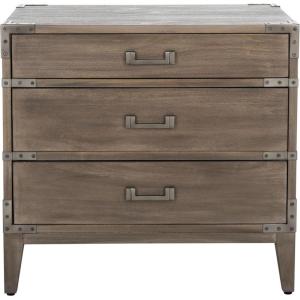 SAFAVIEH Couture Home Collection Nisha Light Grey 3-Drawer Wood Nightstand Table (Fully Assembled)(Light Brown)