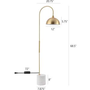 SAFAVIEH Couture Lighting Collection – Rosabellina Gold & White 68-Inch Dimmable Marble Floor Lamp, Modern Arched Metal Shade, LED Bulb Included (CTL1104A)