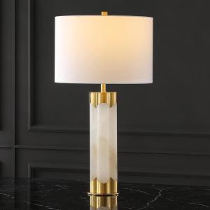 SAFAVIEH Couture Lighting Collection Chavez Alabaster/Gold 28-inch Bedroom Living Room Home Office Desk Nightstand Table Lamp (LED Bulb Included)(White/Gold)