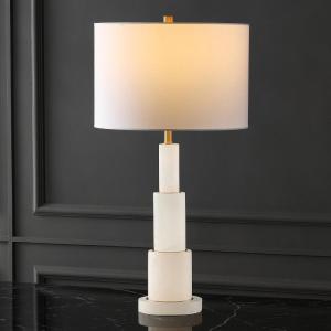 SAFAVIEH Couture Lighting Collection Gardiner Alabaster/Nickel Tiered 28-inch Bedroom Living Room Home Office Desk Nightstand Table Lamp (LED Bulb Included)(White/Gold)
