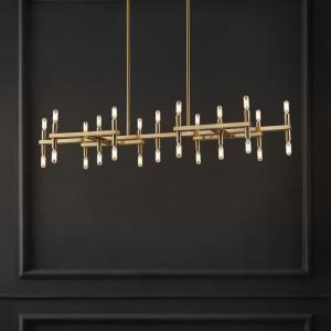 SAFAVIEH Couture Lighting Collection Harald Gold Metal 26-Light Linear Hanging Adjustable Chandelier Light Fixture (LED Bulbs Included)