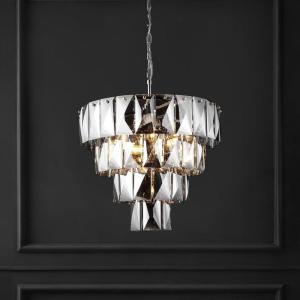 SAFAVIEH Couture Lighting Collection Jaylee Art Deco Nickel/Dark Grey Crystal 4-Tier Hanging Adjustable Chandelier Light Fixture (LED Bulbs Included)