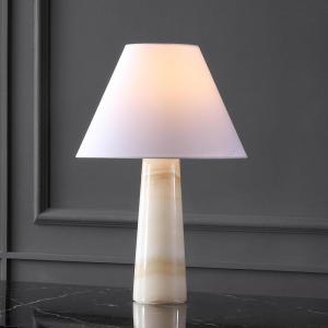 SAFAVIEH Couture Lighting Collection Jennarose Off-White/White Jade Stone 20-inch Dimmable Table Lamp for Bedroom Living Room Home Office Desk Nightstand (LED Bulb Included)