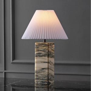 SAFAVIEH Couture Lighting Collection Mackenzie Light Brown/Black Marble Square 25-inch Table Lamp for Bedroom Living Room Home Office Desk Nightstand (LED Bulb Included)(Cream/White)