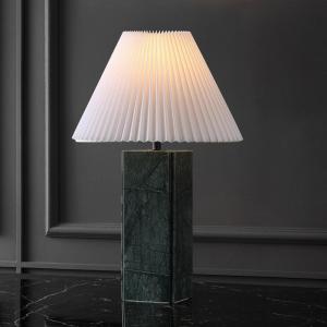 SAFAVIEH Couture Lighting Collection Mackenzie Light Brown/Black Marble Square 25-inch Table Lamp for Bedroom Living Room Home Office Desk Nightstand (LED Bulb Included)(Dark Green/White)