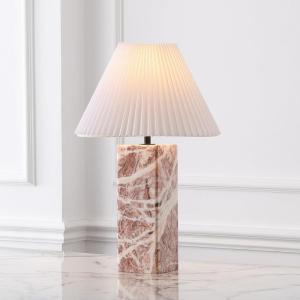 SAFAVIEH Couture Lighting Collection Mackenzie Light Brown/Black Marble Square 25-inch Table Lamp for Bedroom Living Room Home Office Desk Nightstand (LED Bulb Included)(Tan/White)