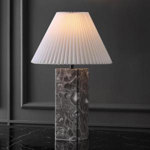 SAFAVIEH Couture Lighting Collection Mackenzie Light Brown/Black Marble Square 25-inch Table Lamp for Bedroom Living Room Home Office Desk Nightstand (LED Bulb Included)(Light Grey/White)