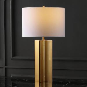 SAFAVIEH Couture Lighting Collection Rollins Square Metal Gold/White 27-inch Bedroom Living Room Home Office Desk Nightstand Table Lamp (LED Bulb Included)(Gold/White)