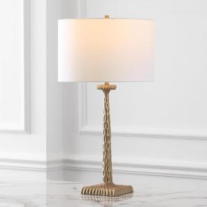 SAFAVIEH Couture Lighting Collection Roxalina Black/White Metal Base 29-inch Dimmable Table Lamp (LED Bulbs Included)(Antique Brass/White)