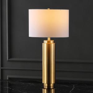 SAFAVIEH Couture Lighting Collection Terry Modern Metal Pillar Gold/White 30-inch Bedroom Living Room Home Office Desk Nightstand Table Lamp (LED Bulb Included)(Gold/White)