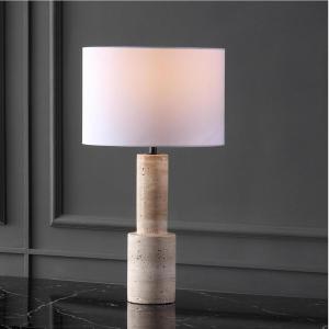 SAFAVIEH Couture Lighting Collection Tywin Travertine/White 27-inch Dimmable Table Lamp for Bedroom Living Room Home Office Desk Nightstand (LED Bulb Included)