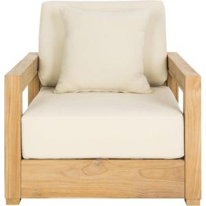 SAFAVIEH Couture Montford Brazilian Teak Indoor/Outdoor Arm Chair(Natural Teak/Beige)