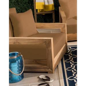 SAFAVIEH Couture Montford Brazilian Teak Indoor/Outdoor Arm Chair(Natural/Brown)