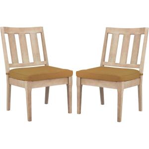 SAFAVIEH Couture Patio Dominica Natural and White Wooden Outdoor Dining Chair (Set of 2), Natural/White(Natural/Brown)