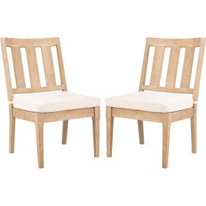 SAFAVIEH Couture Patio Dominica Natural and White Wooden Outdoor Dining Chair (Set of 2), Natural/White(Natural/White)