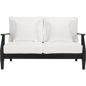 SAFAVIEH Couture Patio Martinique Natural and White Wood Outdoor Loveseat, Natural/White(Black/White)