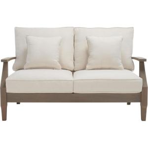 SAFAVIEH Couture Patio Martinique Natural and White Wood Outdoor Loveseat, Natural/White(Light Grey/Beige)