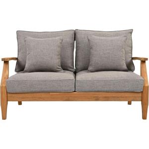 SAFAVIEH Couture Patio Martinique Natural and White Wood Outdoor Loveseat, Natural/White(Natural Teak/Taupe)