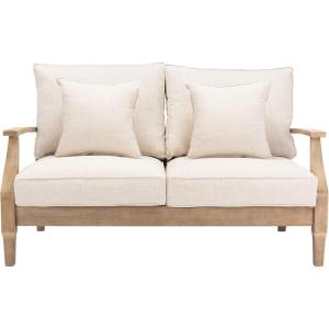 SAFAVIEH Couture Patio Martinique Natural and White Wood Outdoor Loveseat, Natural/White(Natural/Beige)