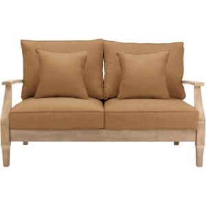 SAFAVIEH Couture Patio Martinique Natural and White Wood Outdoor Loveseat, Natural/White(Natural/Brown)