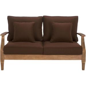 SAFAVIEH Couture Patio Martinique Natural and White Wood Outdoor Loveseat, Natural/White(Natural/Dark Brown)