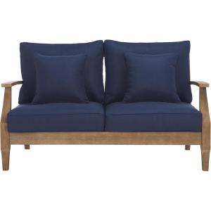 SAFAVIEH Couture Patio Martinique Natural and White Wood Outdoor Loveseat, Natural/White(Natural/Navy)