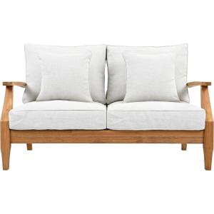 SAFAVIEH Couture Patio Martinique Natural and White Wood Outdoor Loveseat, Natural/White(White/Natural Teak)
