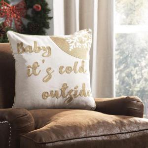 SAFAVIEH Home Cold Outside Beige and Gold Snowflake 18-inch Decorative Pillow Pillow