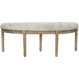 SAFAVIEH Home Collection – Abilene Tufted Rustic Oak Semi-Circle Accent Bench, Grey Velvet Upholstered Seating, French-Inspired Entryway or Bedroom Bench (FOX6238B)(Grey / Rustic Oak)