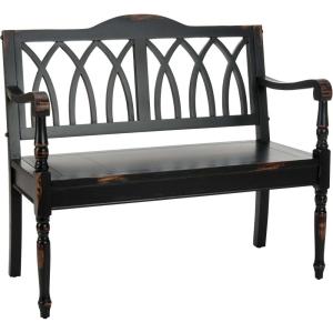 SAFAVIEH Home Collection – Benjamin Brown Solid Wood Accent Bench, Indoor Bench for Entryway, Bedroom or Living Room (AMH6500D)(Distressed / Black)