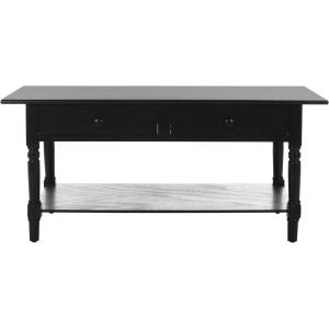 SAFAVIEH Home Collection – Boris Vintage Grey Coffee Table with Drawers & Shelf, Farmhouse Storage Coffee Table, Carved Detail Design (AMH5706A)(Distressed Black)