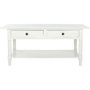 SAFAVIEH Home Collection – Boris Vintage Grey Coffee Table with Drawers & Shelf, Farmhouse Storage Coffee Table, Carved Detail Design (AMH5706A)(Distressed Cream)