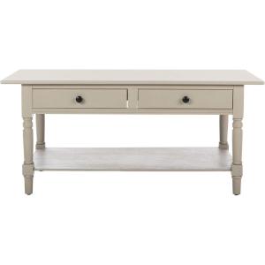 SAFAVIEH Home Collection – Boris Vintage Grey Coffee Table with Drawers & Shelf, Farmhouse Storage Coffee Table, Carved Detail Design (AMH5706A)(Vintage Grey)