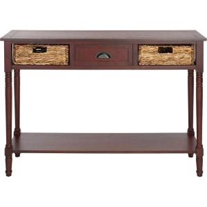 SAFAVIEH Home Collection – Christa Distressed White Console Table with Rattan Drawers & Shelf, Coastal Cottage Storage Console, Vintage Design (AMH5737B)(Cherry)
