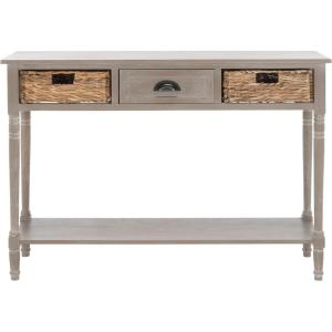 SAFAVIEH Home Collection – Christa Distressed White Console Table with Rattan Drawers & Shelf, Coastal Cottage Storage Console, Vintage Design (AMH5737B)(White Washed)