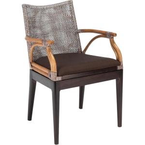 SAFAVIEH Home Collection – Gianni Brown & Black Solid Wood Rattan Arm Chair, Tropical Coastal Accent Seating for Living Room or Dining Space (SEA4011A)(Brown White Wash/Brown Legs/ Dark Brown Cushion)