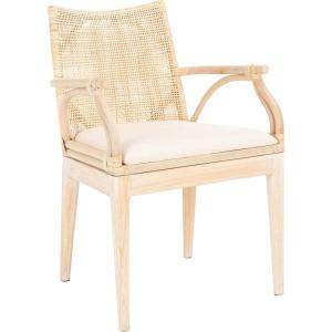 SAFAVIEH Home Collection – Gianni Brown & Black Solid Wood Rattan Arm Chair, Tropical Coastal Accent Seating for Living Room or Dining Space (SEA4011A)(Natural / White Washed)