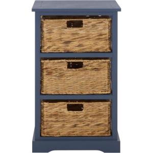 SAFAVIEH Home Collection – Halle Distressed Black Storage Side Table with Wicker Baskets, Farmhouse Accent Storage, Fully Assembled (AMH5738A)(Blue)