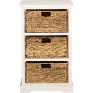 SAFAVIEH Home Collection – Halle Distressed Black Storage Side Table with Wicker Baskets, Farmhouse Accent Storage, Fully Assembled (AMH5738A)(Ivory)