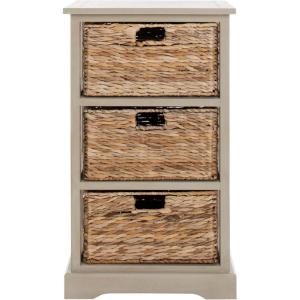 SAFAVIEH Home Collection – Halle Distressed Black Storage Side Table with Wicker Baskets, Farmhouse Accent Storage, Fully Assembled (AMH5738A)(Vintage Grey)