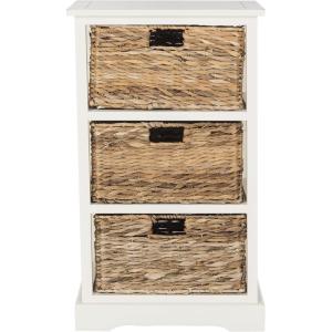 SAFAVIEH Home Collection – Halle Distressed Black Storage Side Table with Wicker Baskets, Farmhouse Accent Storage, Fully Assembled (AMH5738A)(Vintage White)