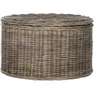 SAFAVIEH Home Collection – Jesse Grey Wicker Storage Round Coffee Table, Fully Assembled, Handwoven Rattan with Lift-Off Lid & Cotton-Lined Interior, Decorative Living Room Accent (SEA7034B)(Grey)