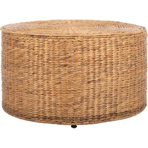 SAFAVIEH Home Collection – Jesse Grey Wicker Storage Round Coffee Table, Fully Assembled, Handwoven Rattan with Lift-Off Lid & Cotton-Lined Interior, Decorative Living Room Accent (SEA7034B)(Natural)